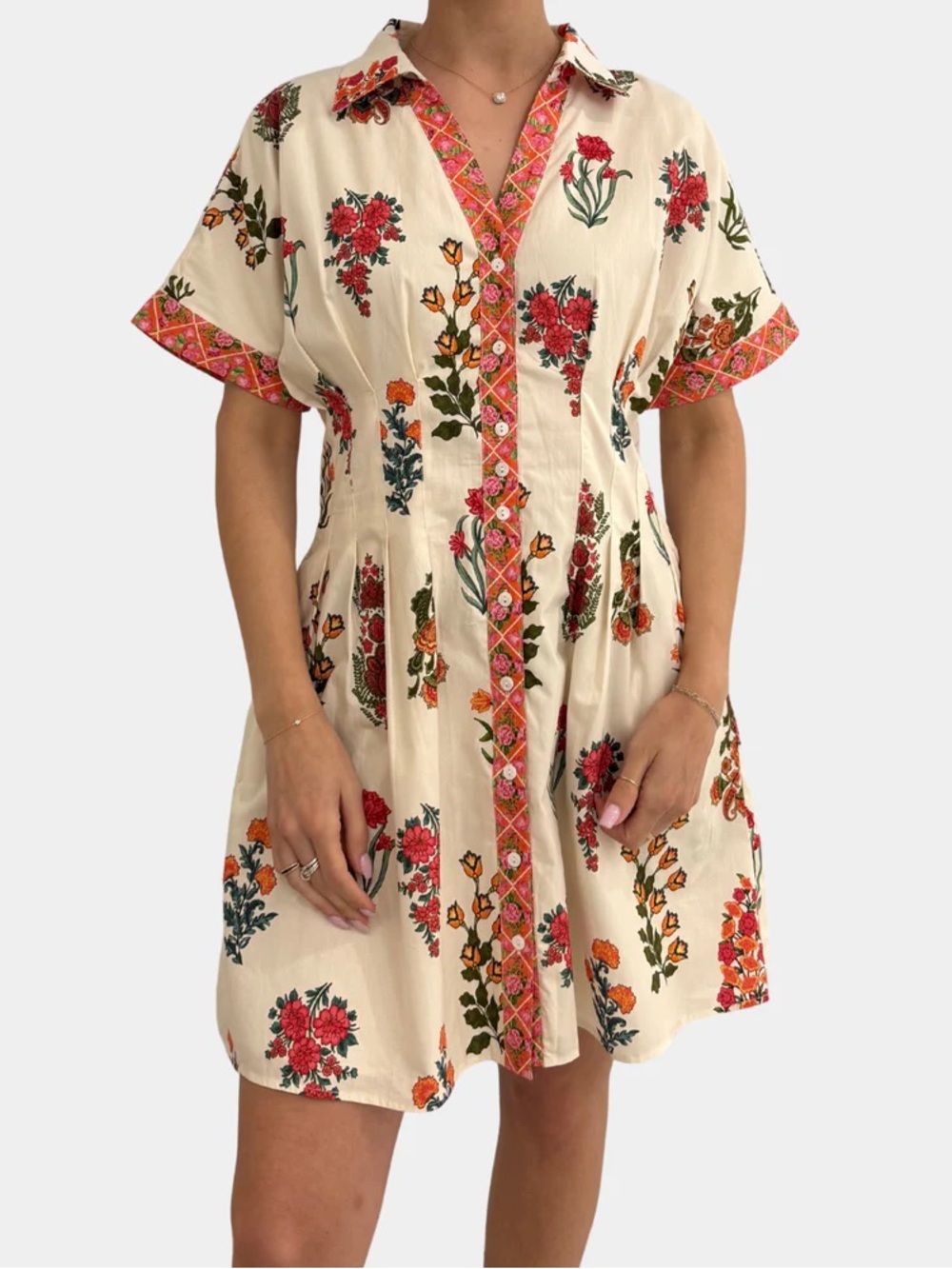 Entro Floral Button Up Dress, Medium